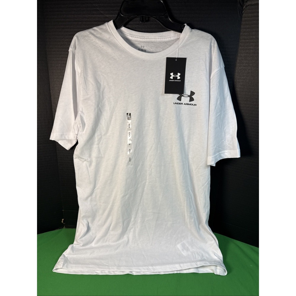 Under Armour Mens Sportstyle Short Sleeve Tee White HeatGear Logo Shirt M NEW
